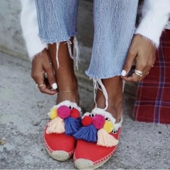 Espadrille Slides Tassel Soludos Pom Red Yellow Blue Colorful Loud Size 8.5 - Picture 10 of 10